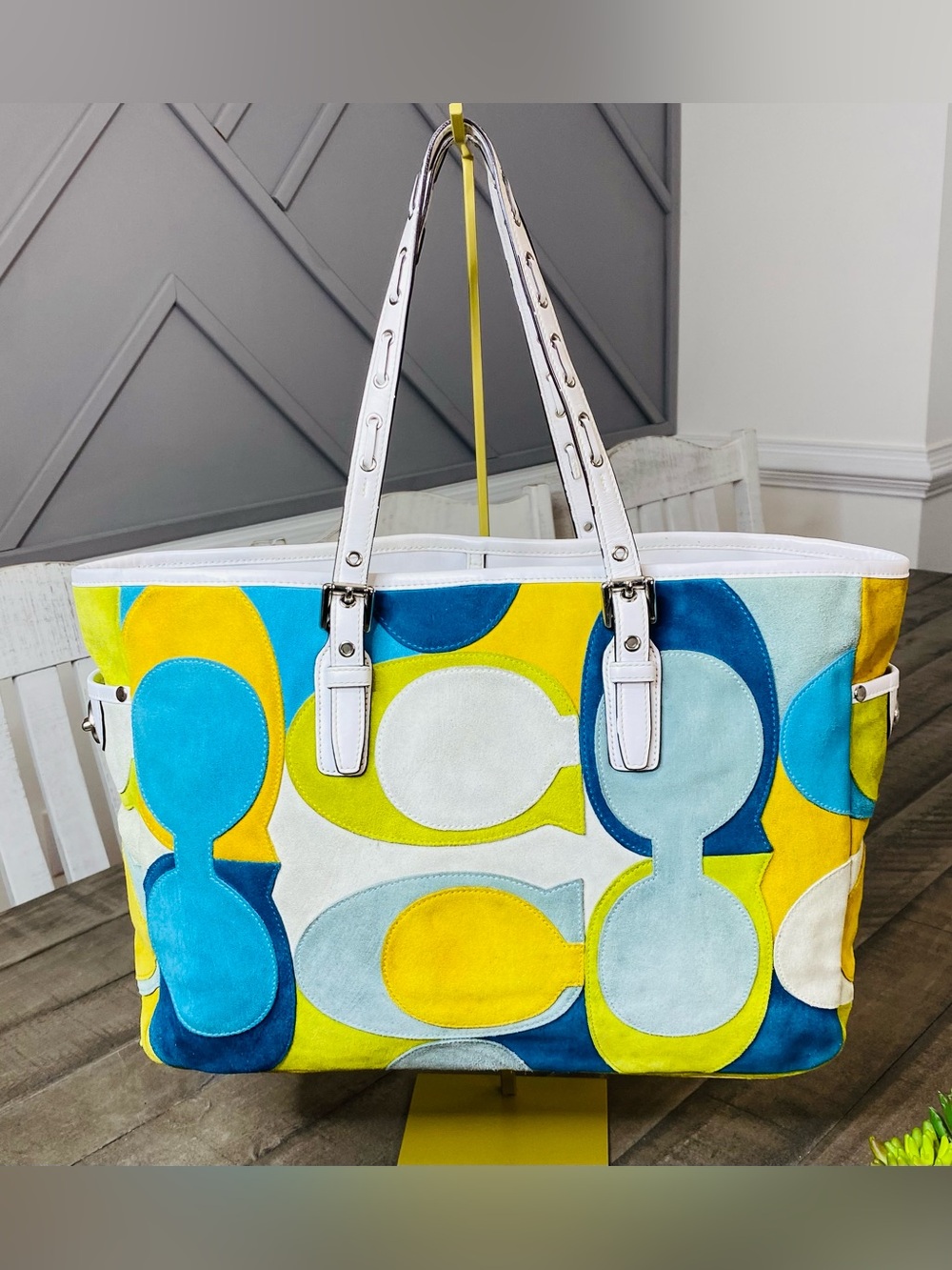 Coach Vintage Y2K Optic Signature C Patchwork Suede Gallery Tote Bag 3682 Rare - Picture 1 of 7